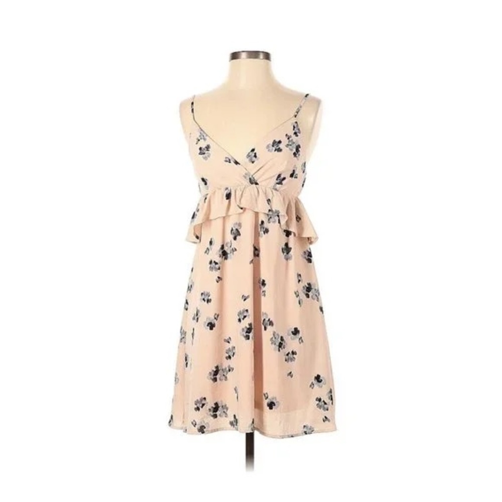 KARLIE Floral Peach V-neck Cami Ruffle Dress Small